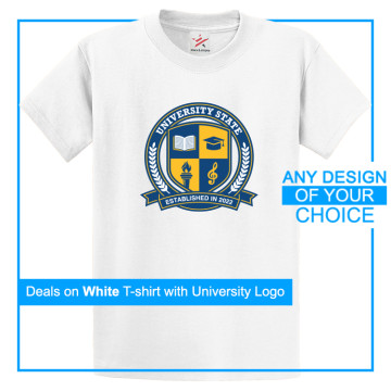 Personalised White Tee With Your University Logo Artwork On The Front